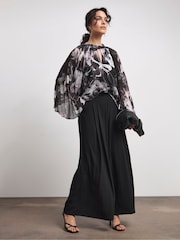 Joanna Hope Keyhole Pleated Black Blouse - Image 1 of 4
