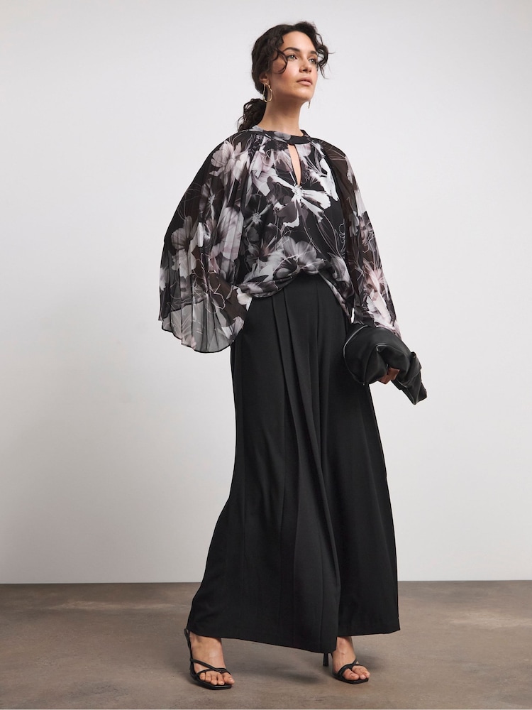 Joanna Hope Keyhole Pleated Black Blouse - Image 1 of 4