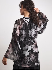 Joanna Hope Keyhole Pleated Black Blouse - Image 2 of 4