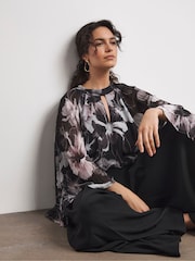 Joanna Hope Keyhole Pleated Black Blouse - Image 3 of 4
