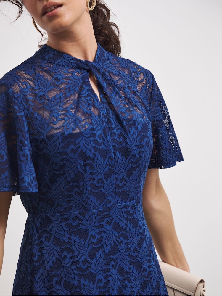 Joanna Hope Lace Angel Sleeve Midi Dress With Keyhole Detail - Image 2 of 5