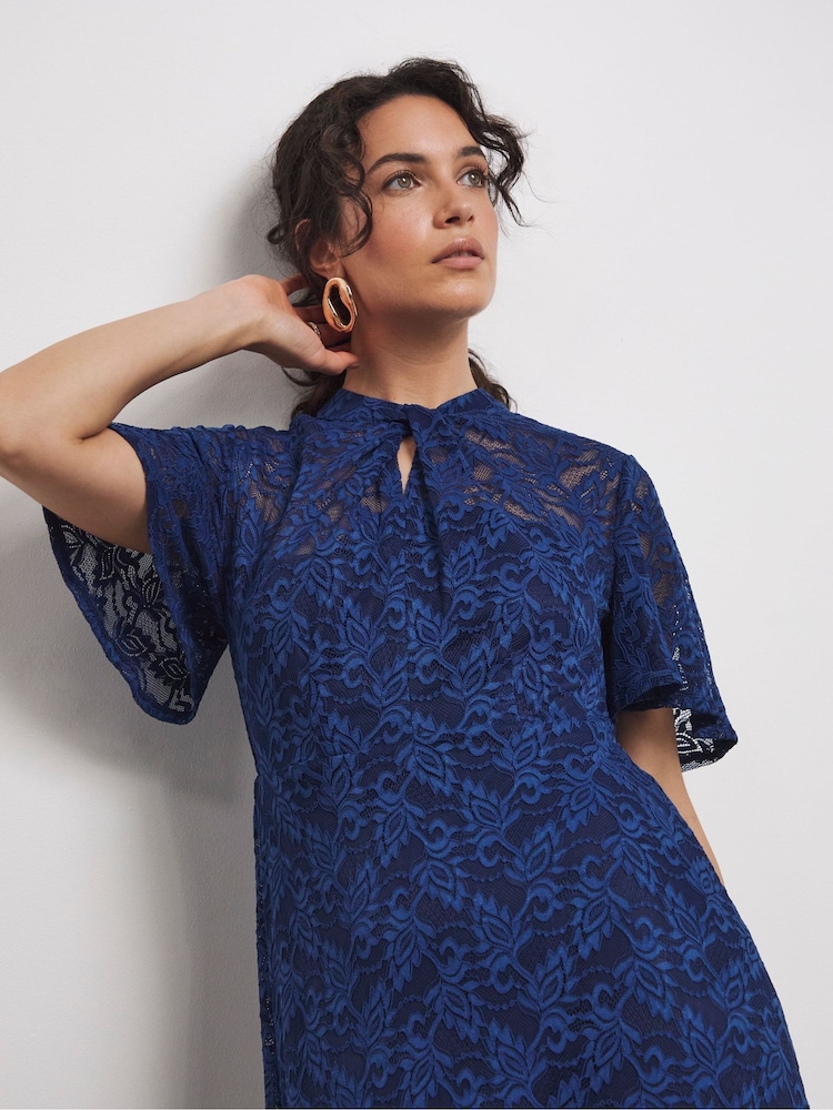 Joanna Hope Lace Angel Sleeve Midi Dress With Keyhole Detail - Image 3 of 5