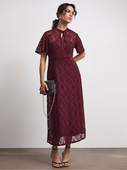 Joanna Hope Lace Angel Sleeve Midi Dress With Keyhole Detail - Image 1 of 4