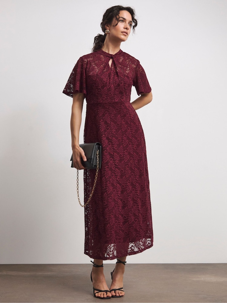 Joanna Hope Lace Angel Sleeve Midi Dress With Keyhole Detail - Image 1 of 4