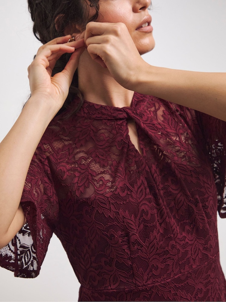 Joanna Hope Lace Angel Sleeve Midi Dress With Keyhole Detail - Image 4 of 4
