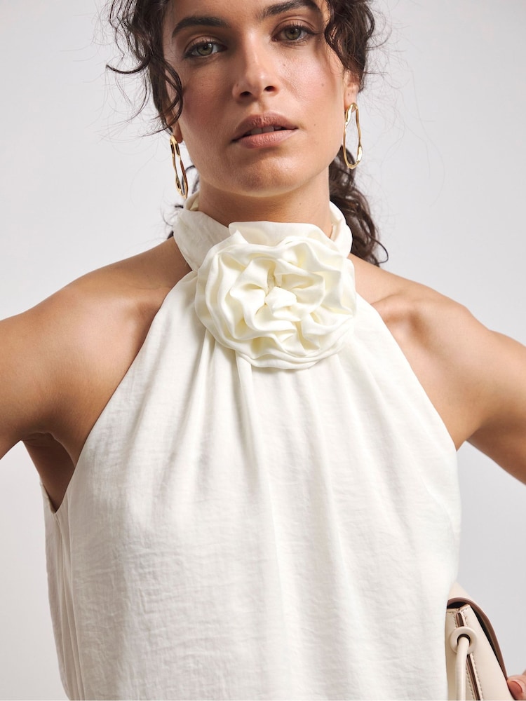 Joanna Hope Corsage Halter Neck White Top - Image 4 of 4