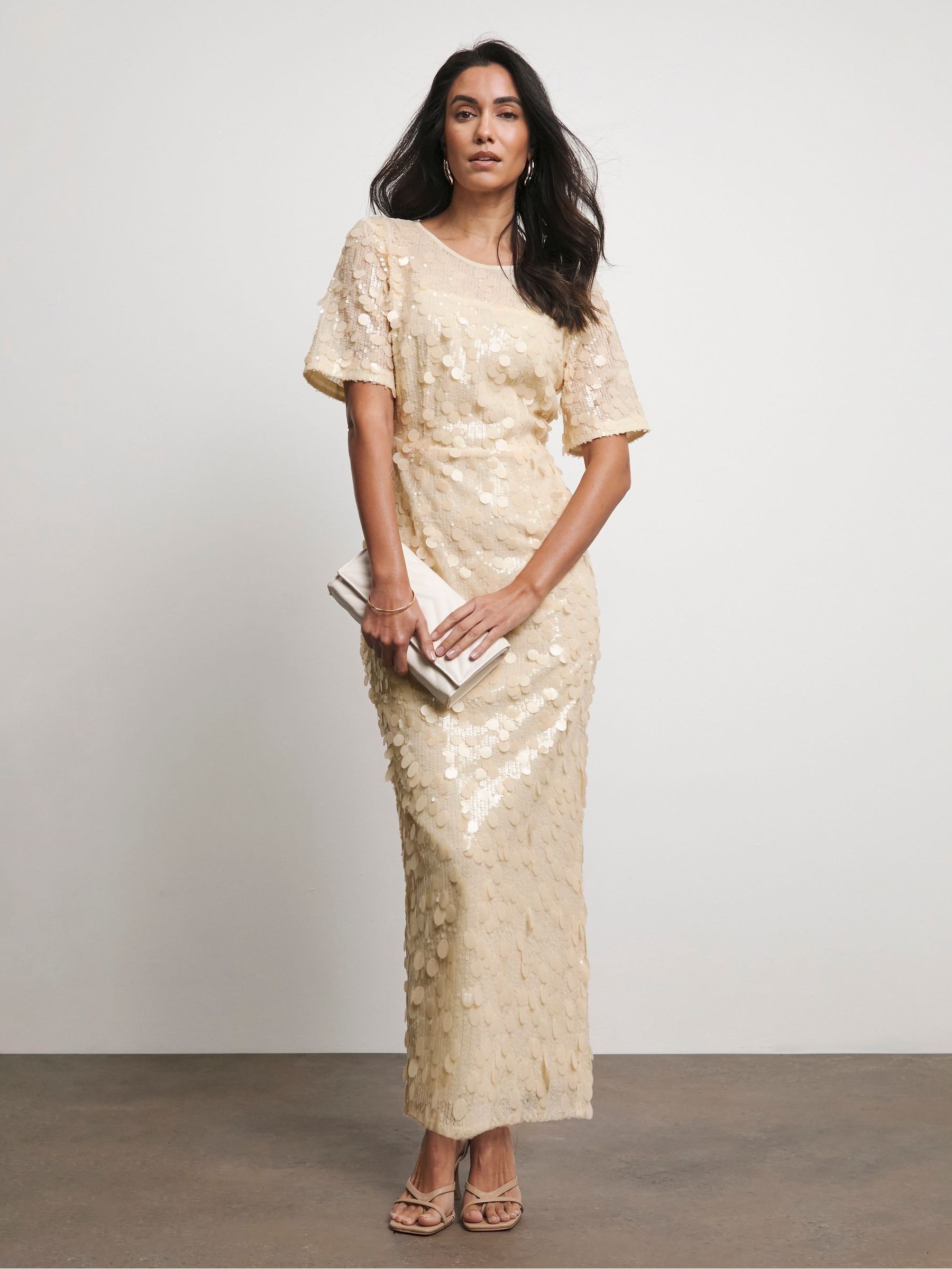 Cream gold sequin dress discount