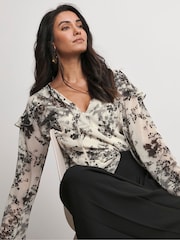 Joanna Hope Printed Chiffon Black Blouse - Image 1 of 4