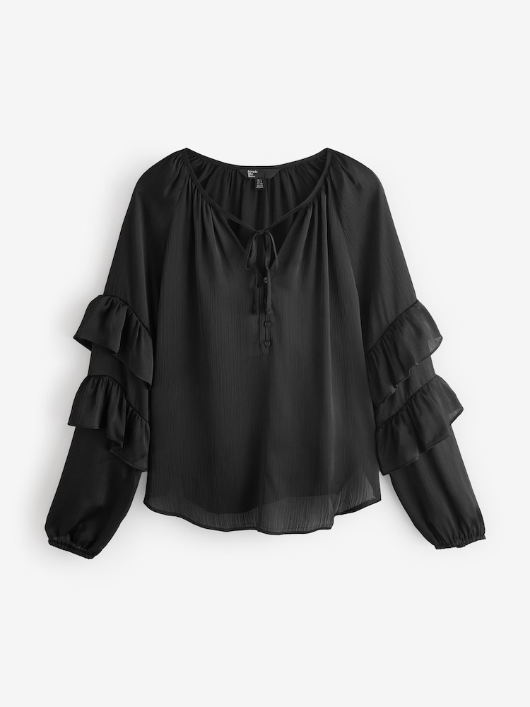 Friends Like These Black Crinkle Satin Ruffle Sleeve Blouse - Image 5 of 5 Friends Like These Black Crinkle Satin Ruffle Sleeve Blouse - Image 5 of 5