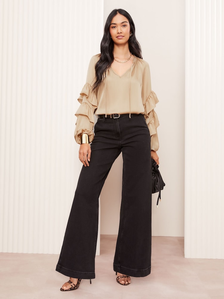 Friends Like These Gold Crinkle Satin Ruffle Sleeve Blouse - Image 3 of 5