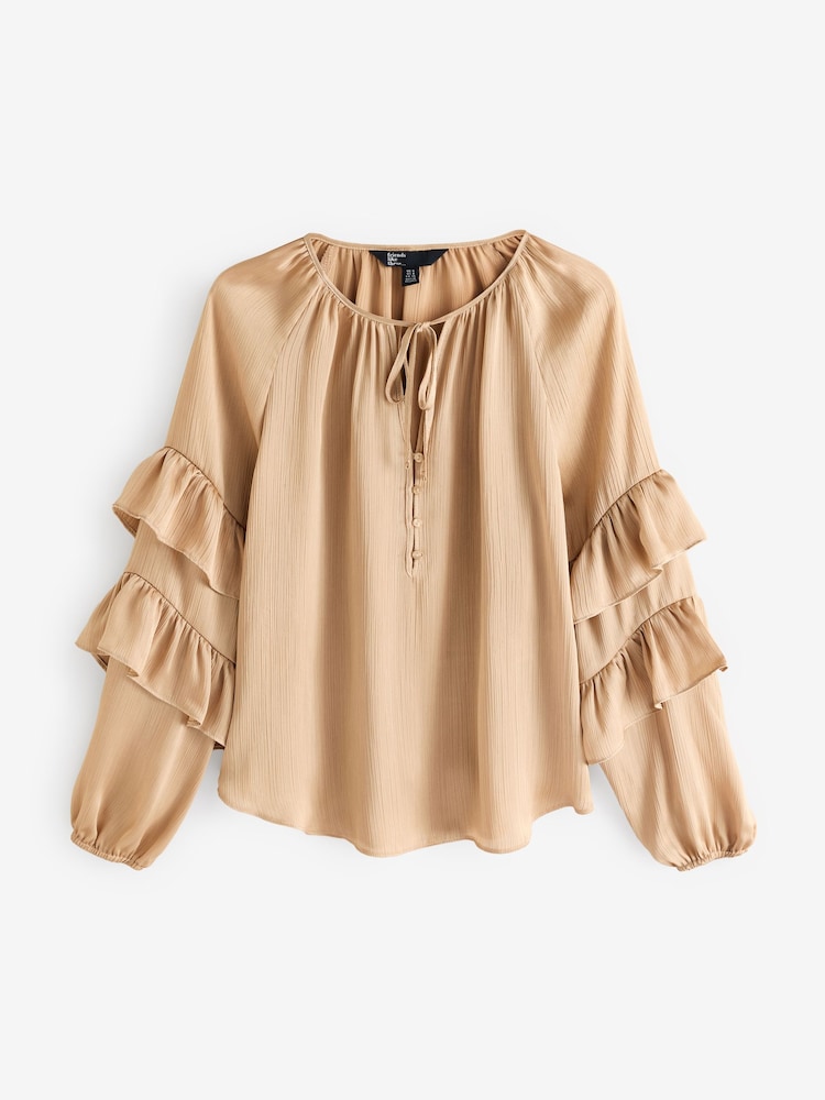 Friends Like These Gold Crinkle Satin Ruffle Sleeve Blouse - Image 5 of 5