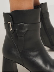 JD Williams Black Heeled Leather Boots With Wrap Around Detail In Wide Fit - Image 3 of 4