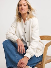 JD Williams Cream Boucle Bomber Jacket - Image 3 of 4