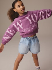 Berry Pink Slogan Varsity Sweatshirt (3-16yrs) - Image 1 of 4