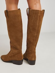 JD Williams Natural Wide Fit Knee High Suede Cowboy Boots - Image 2 of 4