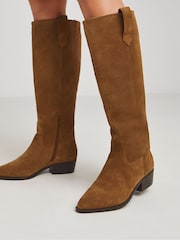 JD Williams Natural Wide Fit Knee High Suede Cowboy Boots - Image 3 of 4