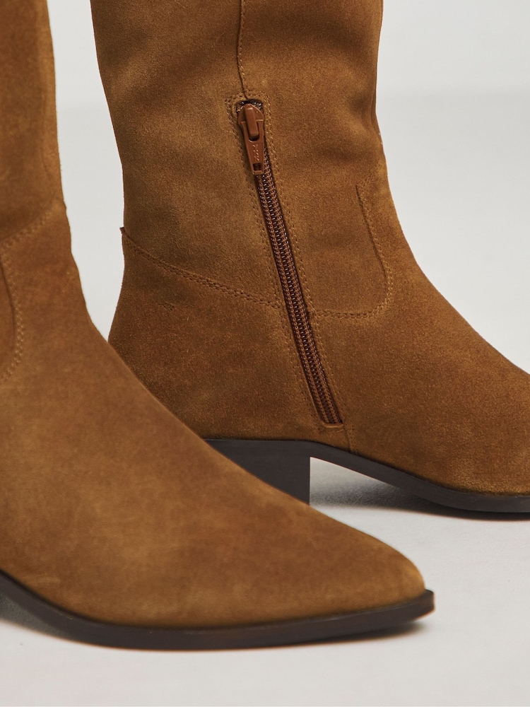 JD Williams Natural Wide Fit Knee High Suede Cowboy Boots - Image 4 of 4