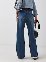 JD Williams Blue Elasticated Waist Wide Leg Jeans - Image 3 of 4