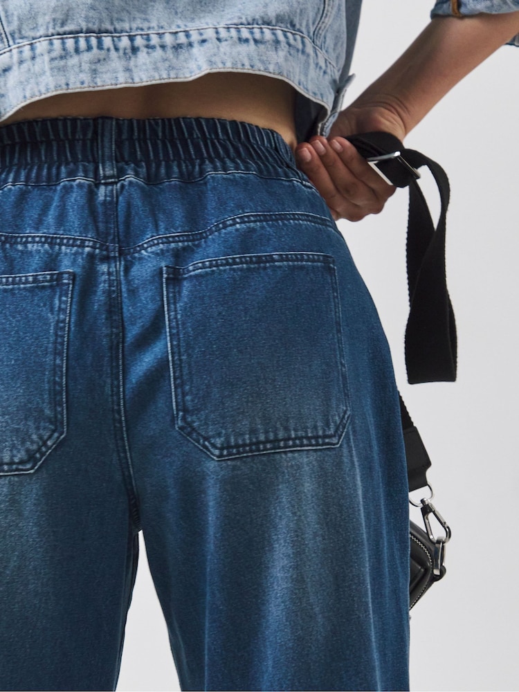 JD Williams Blue Elasticated Waist Wide Leg Jeans - Image 4 of 4 JD Williams Blue Elasticated Waist Wide Leg Jeans - Image 4 of 4