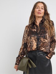 JD Williams Animal Print Satin Oversized Long Sleeve Shirt - Image 1 of 4