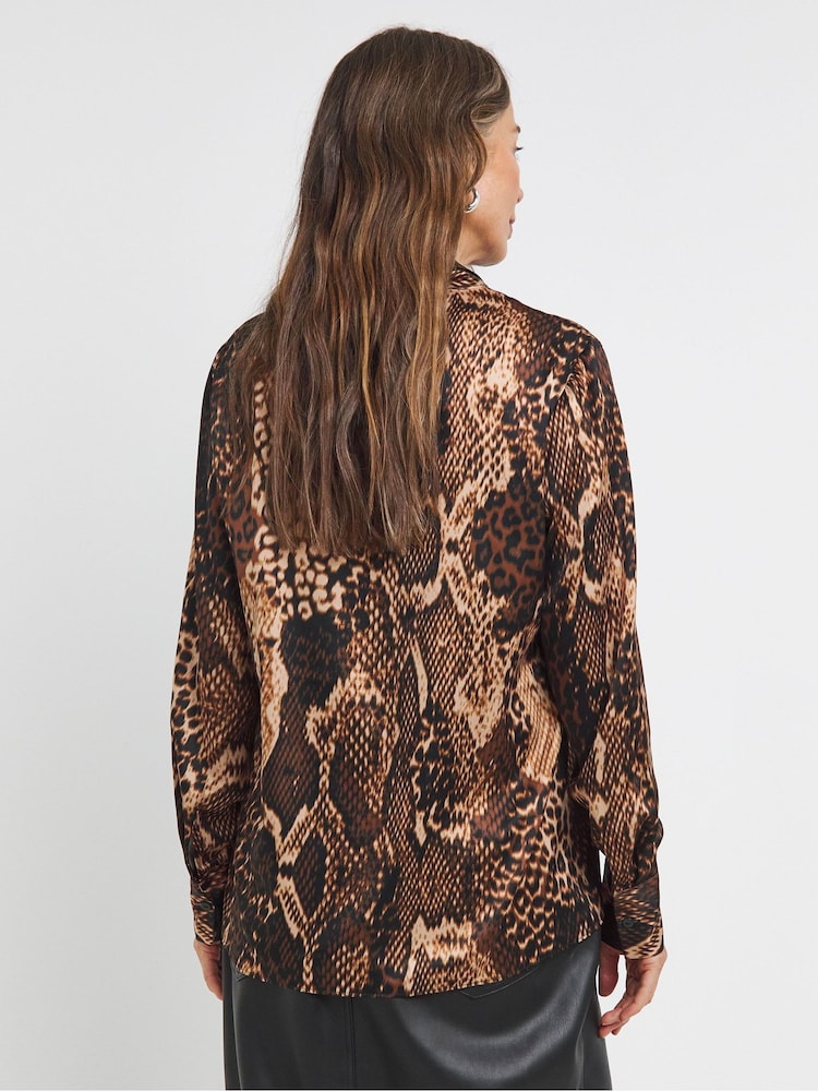 JD Williams Animal Print Satin Oversized Long Sleeve Shirt - Image 2 of 4