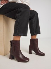 JD Williams Red Heeled Leather Boots With Wrap Around Detail In Wide Fit - Image 1 of 4