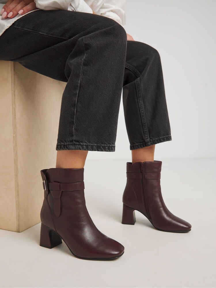 JD Williams Red Heeled Leather Boots With Wrap Around Detail In Wide Fit - Image 1 of 4