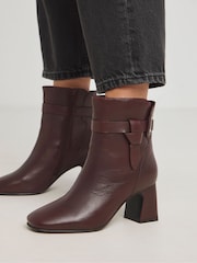 JD Williams Red Heeled Leather Boots With Wrap Around Detail In Wide Fit - Image 2 of 4