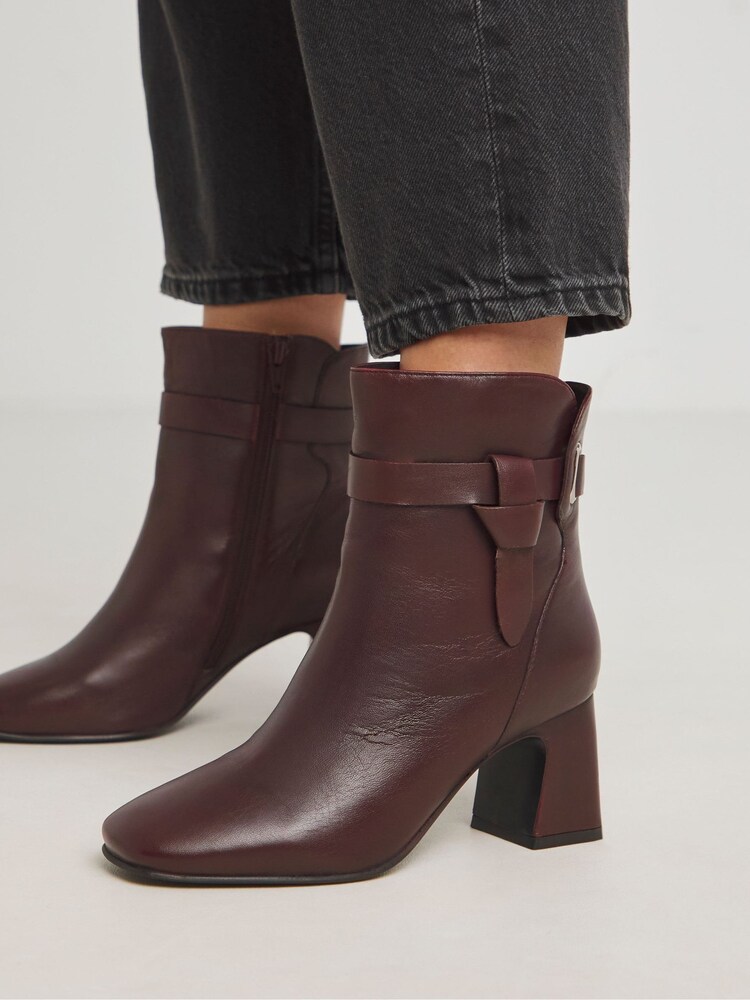 JD Williams Red Heeled Leather Boots With Wrap Around Detail In Wide Fit - Image 2 of 4