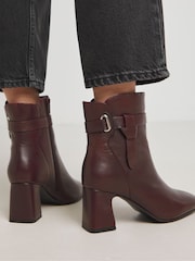 JD Williams Red Heeled Leather Boots With Wrap Around Detail In Wide Fit - Image 3 of 4