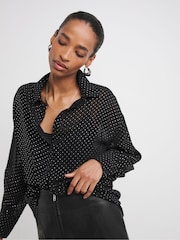 JD Williams Black Oversized Spot Chiffon Long Sleeve Shirt - Image 1 of 3