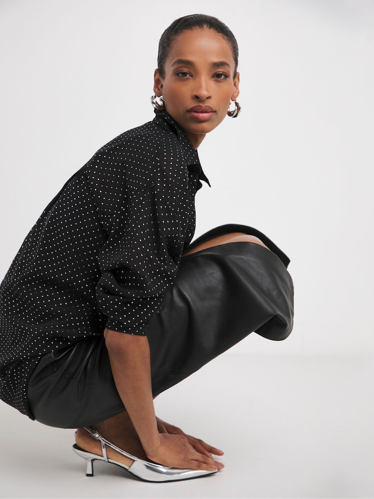 JD Williams Black Oversized Spot Chiffon Long Sleeve Shirt - Image 2 of 3