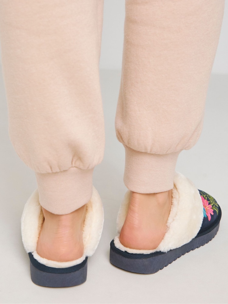 JD Williams Blue Wide Fit Embroidered Mule Slippers - Image 2 of 4
