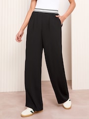 Friends Like These Black Stripe Elasticated Waist Wide Leg Trousers - Image 1 of 4