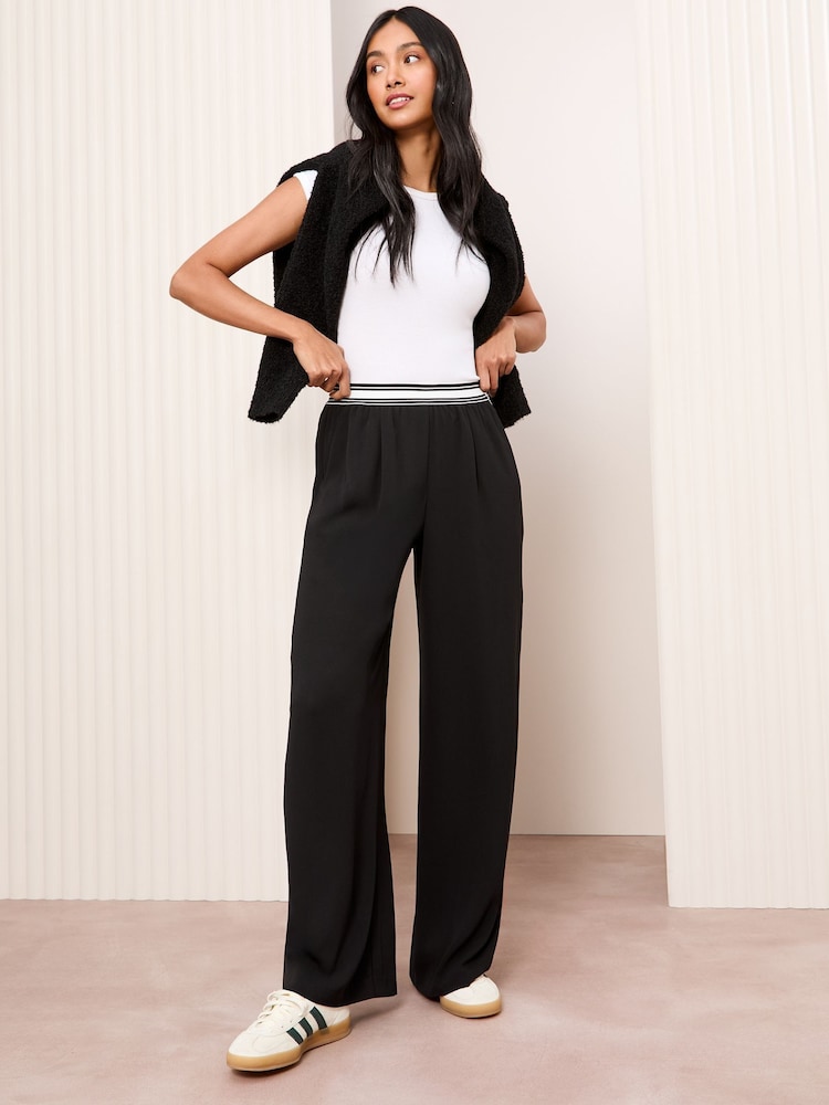 Friends Like These Black Stripe Elasticated Waist Wide Leg Trousers - Image 4 of 4