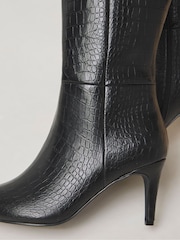 JD Williams Black Knee High Heeled Boots With Pointed Toe In Wide Fit - Image 4 of 4