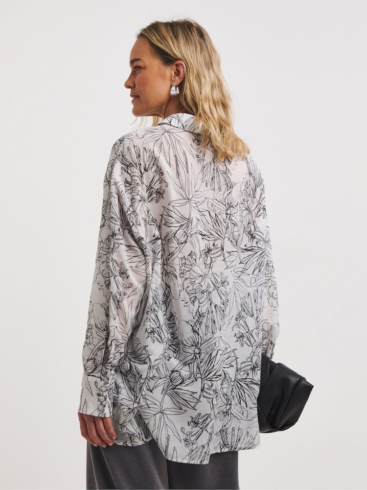 JD Williams Mono Print Oversized Voile Shirt - Image 2 of 4