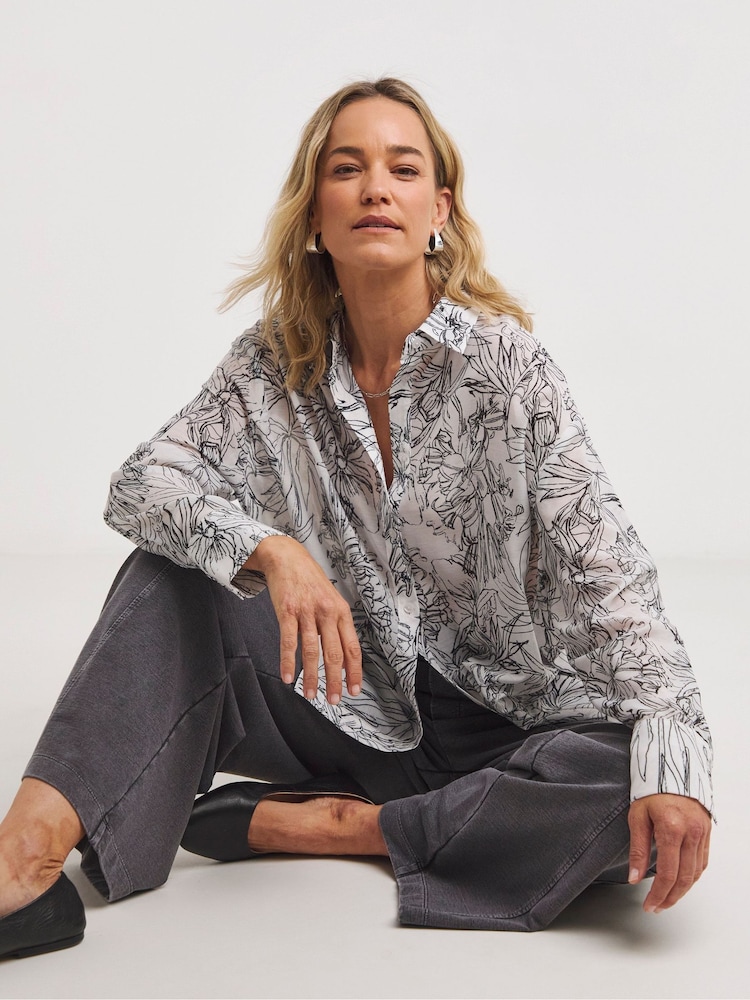 JD Williams Mono Print Oversized Voile Shirt - Image 4 of 4