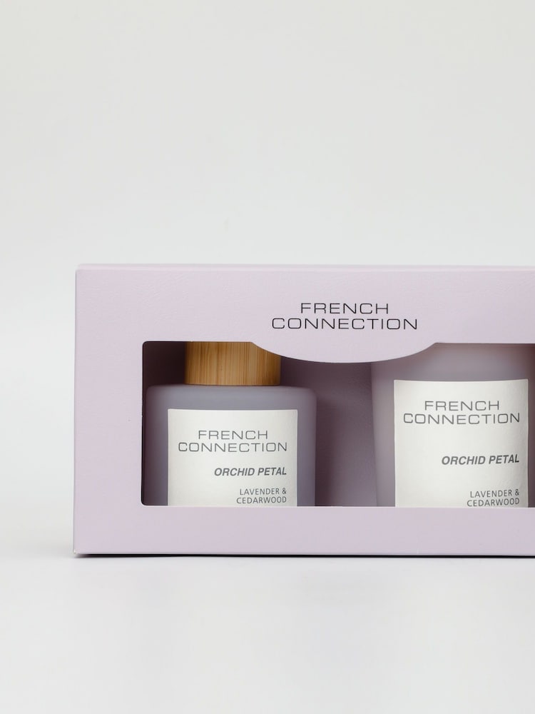 French Connection Lilac Pastel Range Orchid Petal 130G Candle and 100ML Reed Diffuser Gift Set - Image 2 of 5