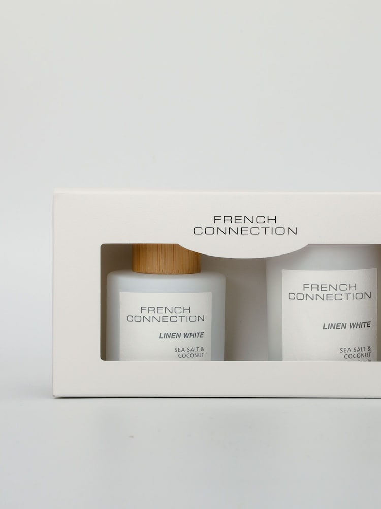 French Connection White Pastel Range Sea Salt Coconut 130G Candle and 100ML Reed Diffuser Gift Set - Image 2 of 5