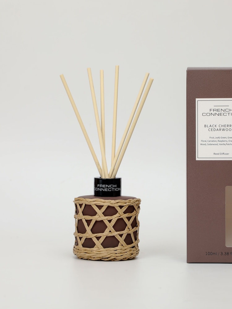 French Connection Brown Woven Detail Cherry Cedarwood Reed Diffuser 100ML - Image 1 of 4