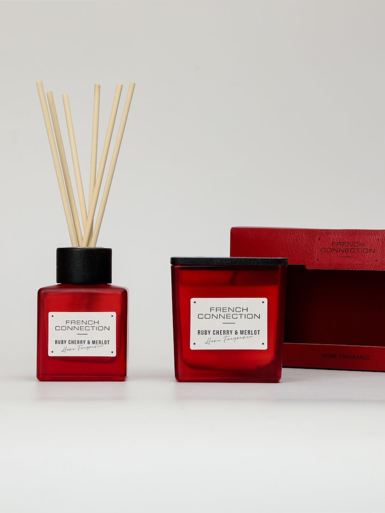 French Connection Red Square Range Cherry Merlot 200G Candle and 100ML Reed Diffuser Gift Set - Image 1 of 5