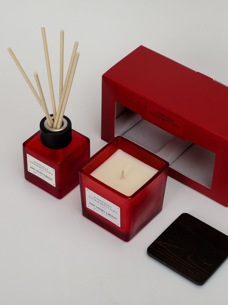 French Connection Red Square Range Cherry Merlot 200G Candle and 100ML Reed Diffuser Gift Set - Image 2 of 5