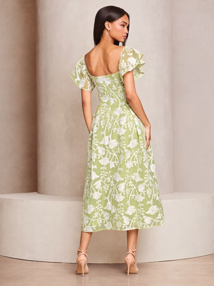 Lipsy Premium Floral Embroidered Bardot Midi Prom Dress - Imagen 4 de 4