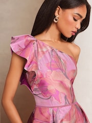 Lipsy Premium Frill One Shoulder Floral Jacquard Prom Midi Dress - Imagen 2 de 4