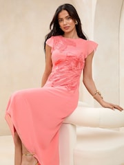 Lipsy Pink Floral Applique Fit And Flare Short Sleeve Midi Dress - Image 3 of 4
