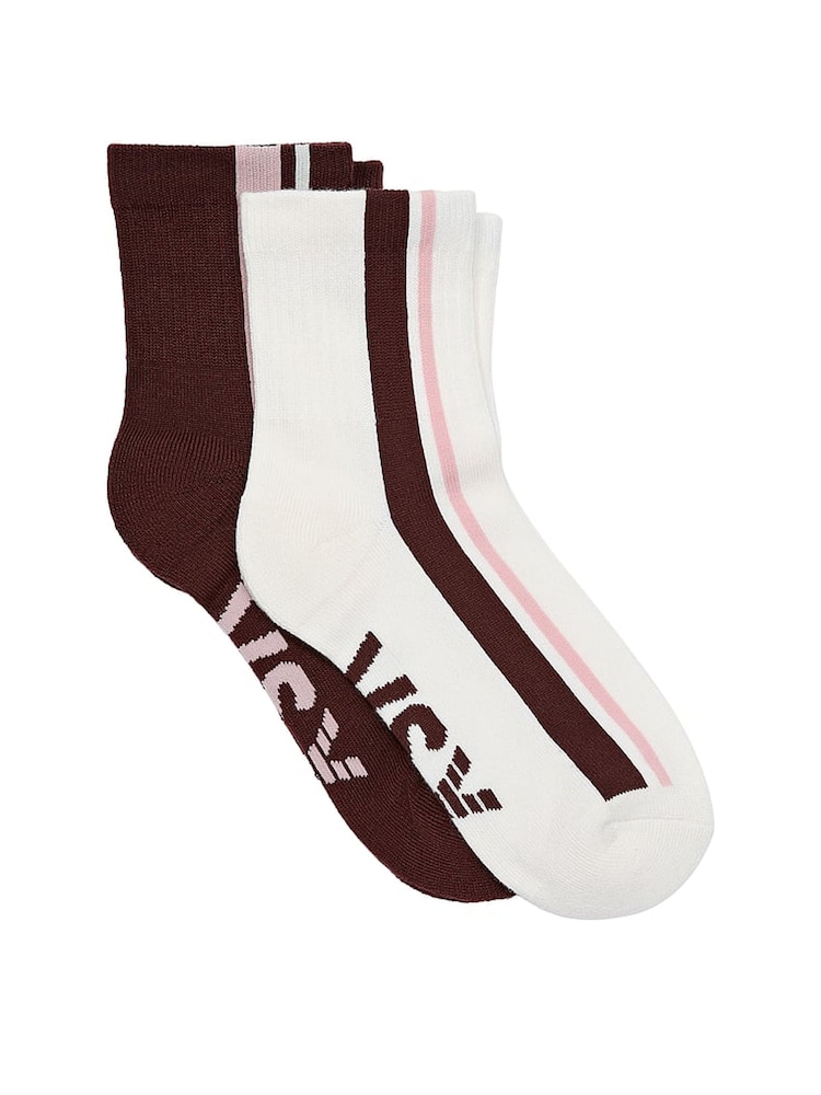Victoria's Secret White and Burgundy Brown 2 Pack Quarter Socks - Image 1 of 1 Victoria's Secret White and Burgundy Brown 2 Pack Quarter Socks - Image 1 of 1