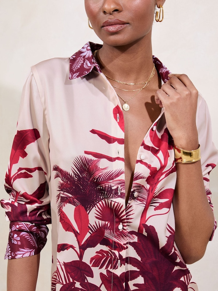Lipsy Pink Satin Printed Shirt - Image 3 of 4
