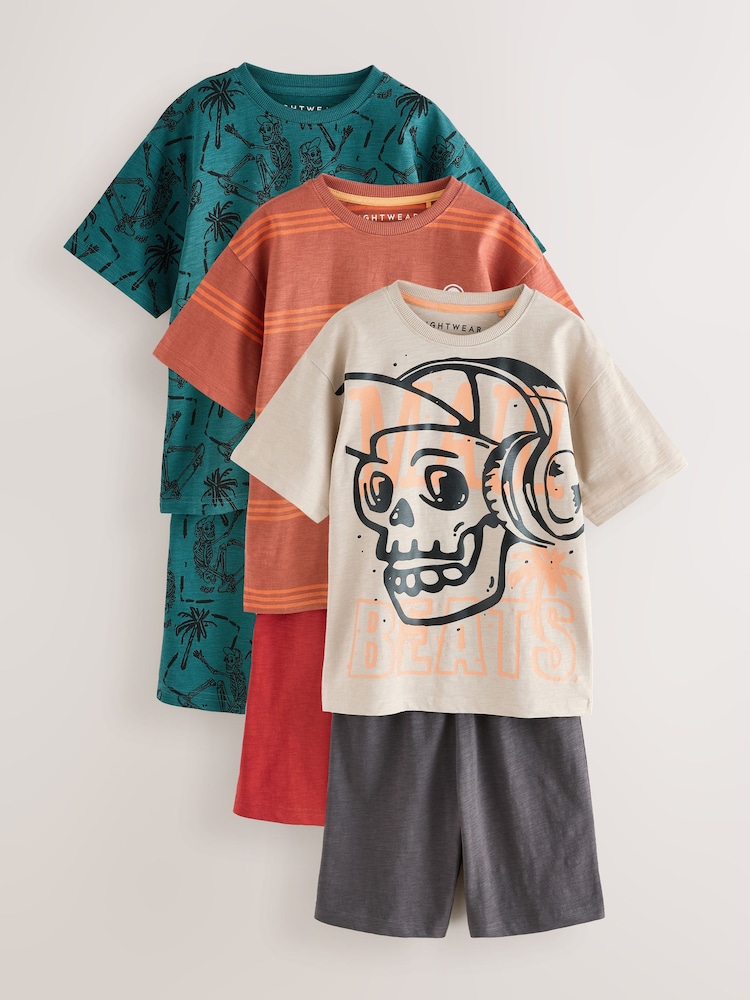 Multi Skulls 100% Cotton Short Pyjamas 3 Pack (3-16yrs) - Image 1 of 11