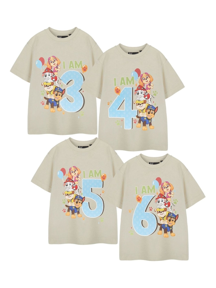Vanilla Underground Cream Boys Birthday Age Paw Patrol 100% Cotton T-Shirt - Image 1 of 6 Vanilla Underground Cream Boys Birthday Age Paw Patrol 100% Cotton T-Shirt - Image 1 of 6